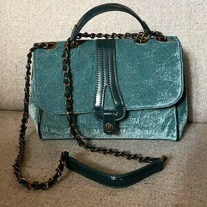 Steve Madden Velvet Crossbody Bag Teal Blue Gold Chain Strap